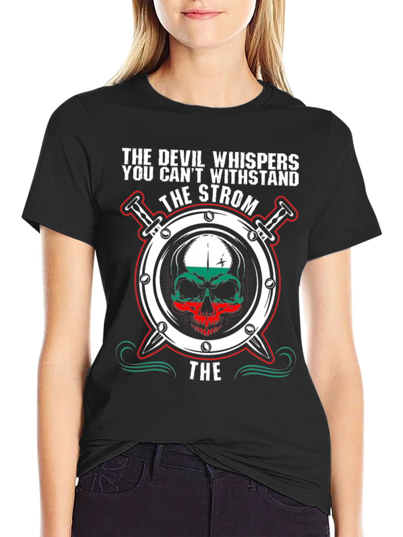 Camiseta Negra Calavera The Devil Whispers