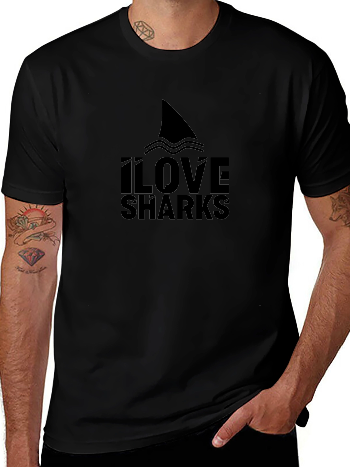 Camiseta Negra Amo los Tiburones Diseño Gráfico