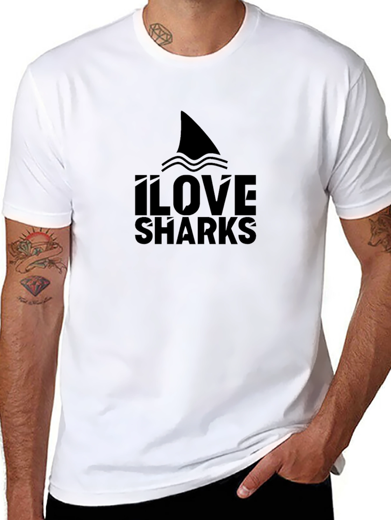 Camiseta Negra Amo los Tiburones Diseño Gráfico