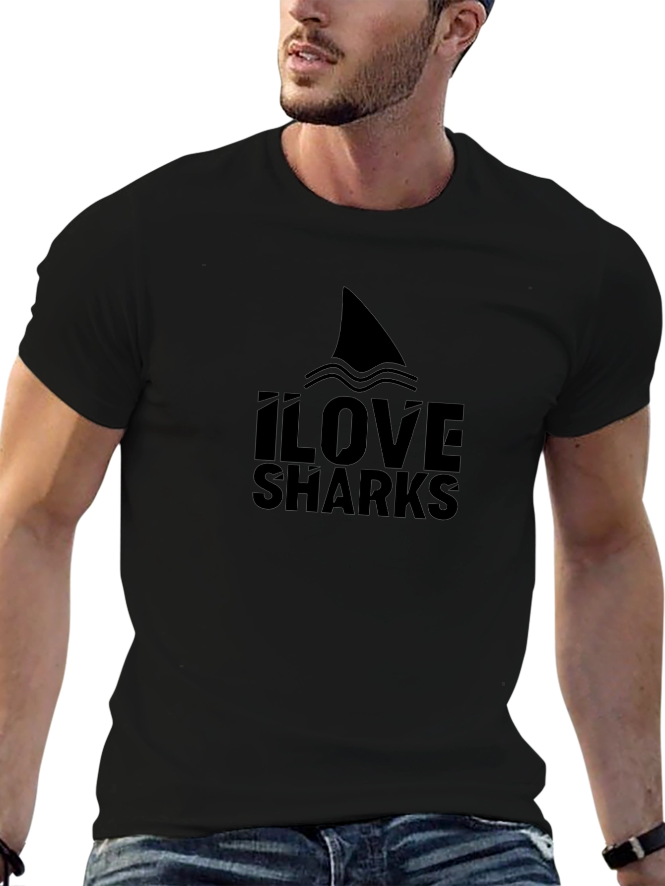 Camiseta Negra Amo los Tiburones Diseño Gráfico