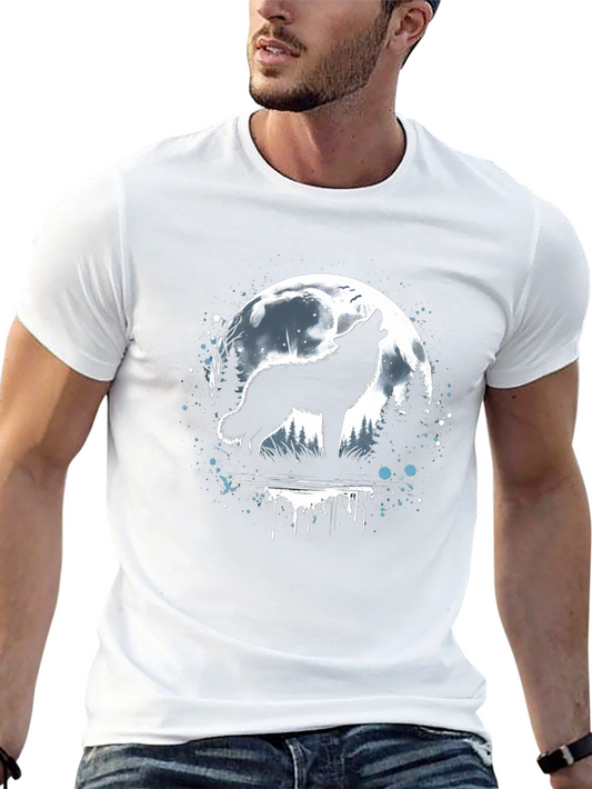 Camiseta Hombre Lobo Aullando Luna Llena Negra