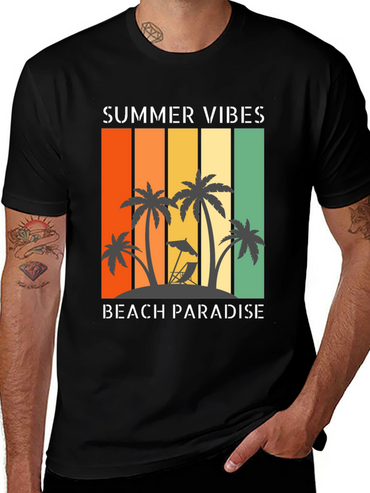 Camiseta Hombre Summer Vibes Beach Paradise Algodón