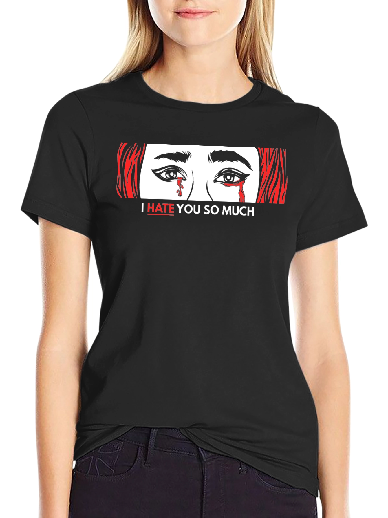 Camiseta Negra: Ojos Llorando Te Odio Tanto