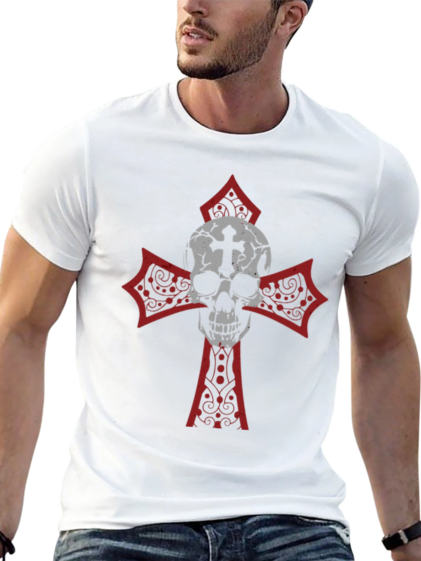 Camiseta Negra con Calavera y Cruz Gótica