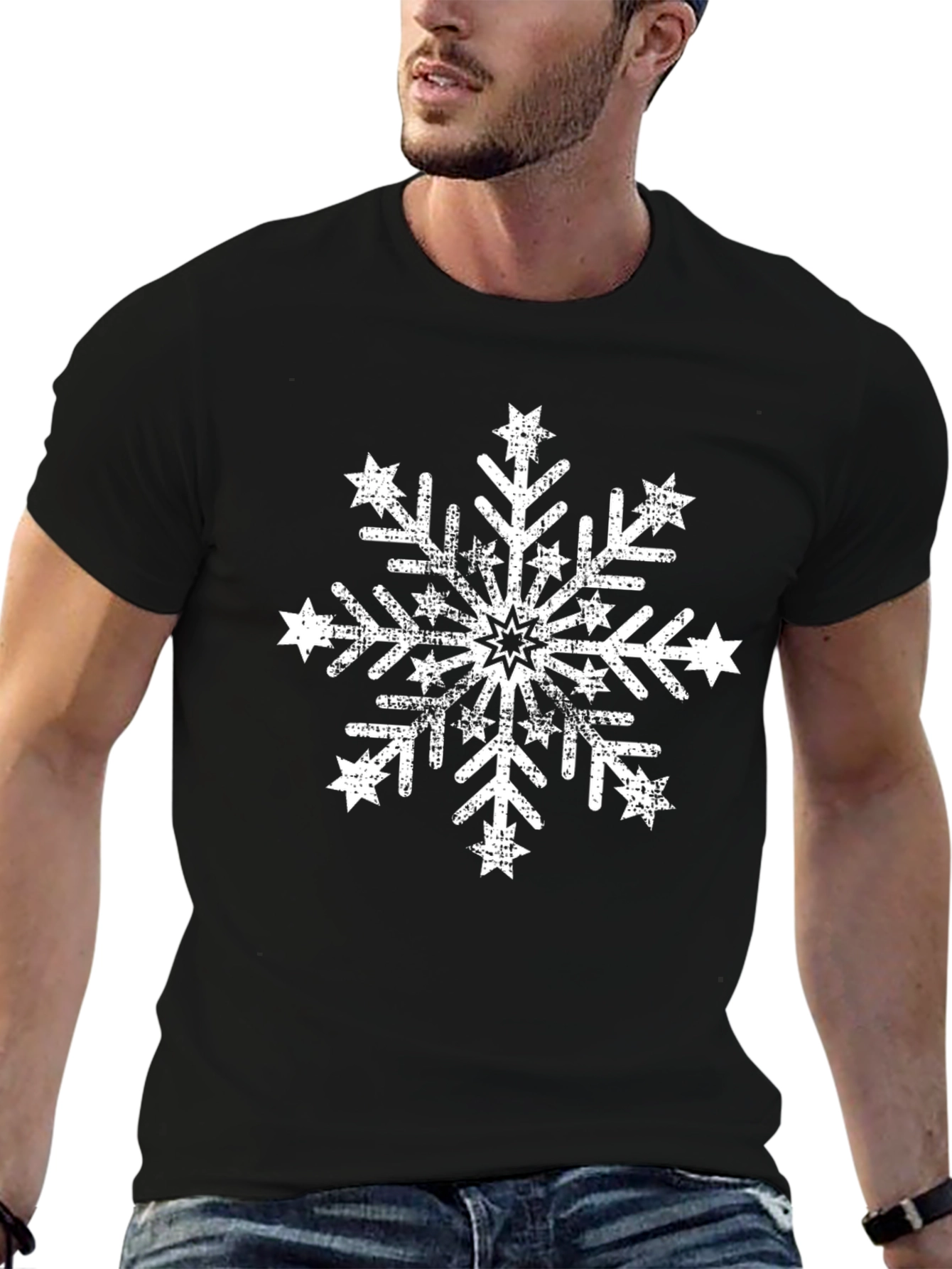 Distressed Snowflake Graphic Tee - Black