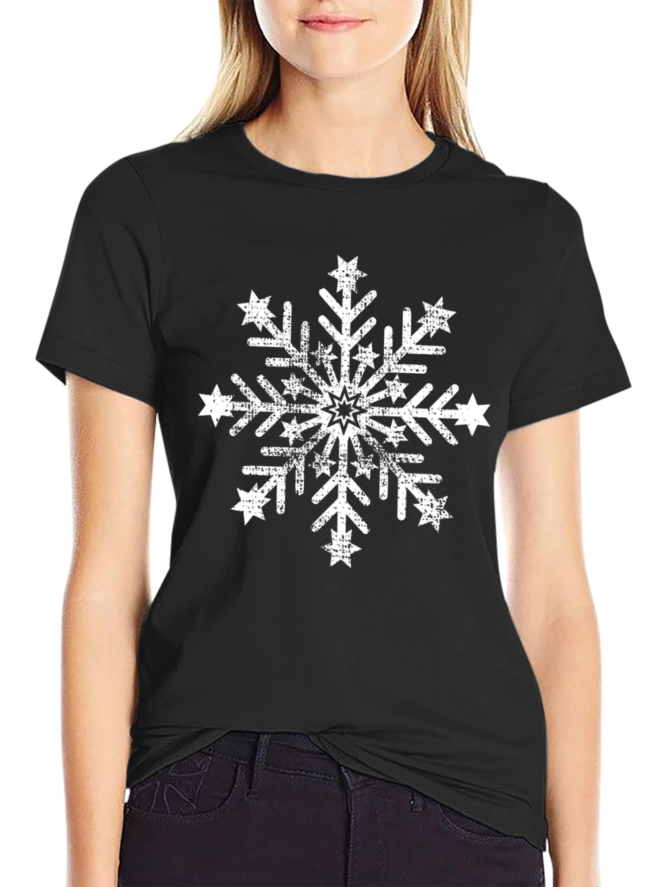 Distressed Snowflake Graphic Tee - Black