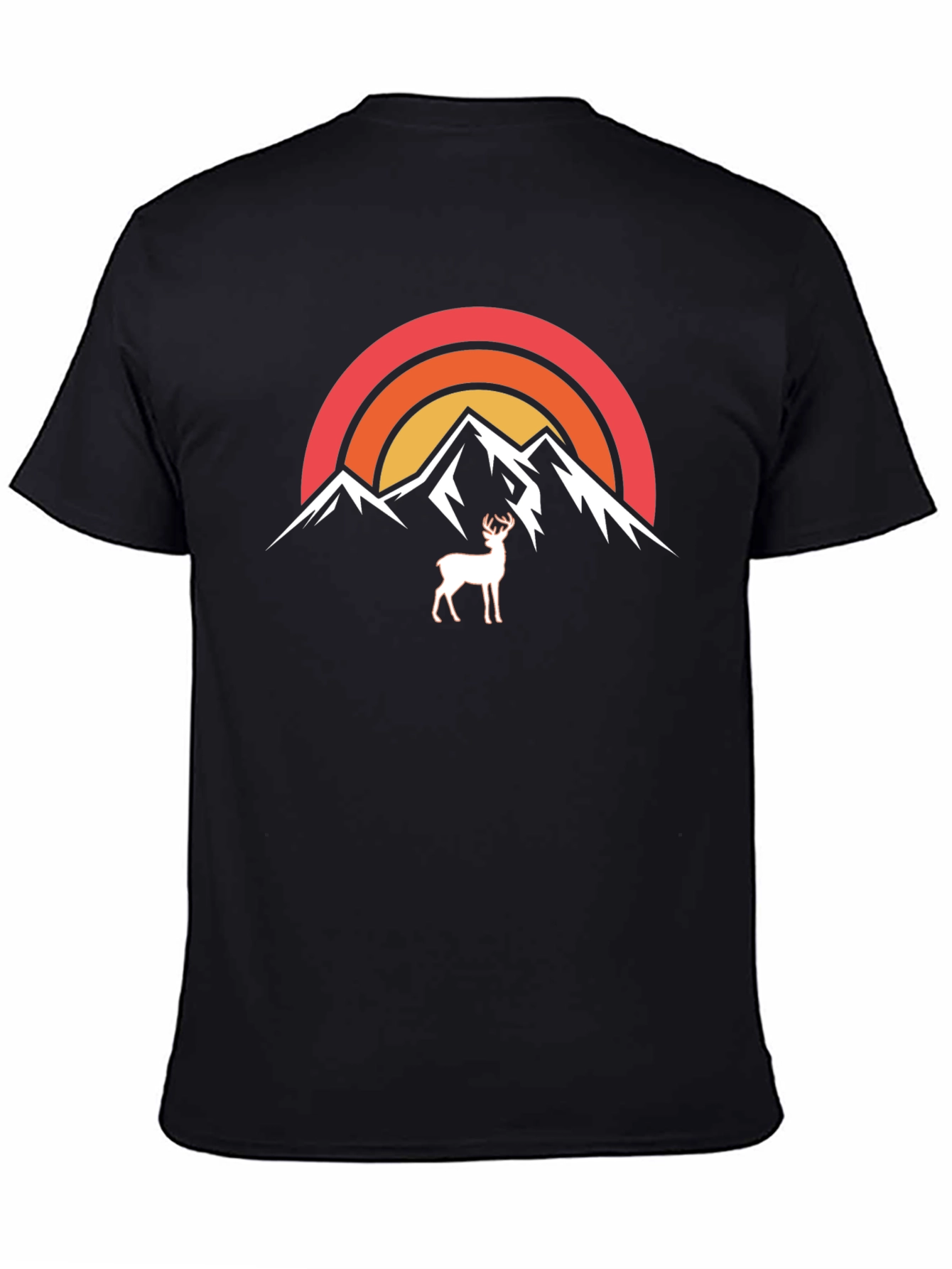 Camiseta Negra Montañas y Ciervo Retro