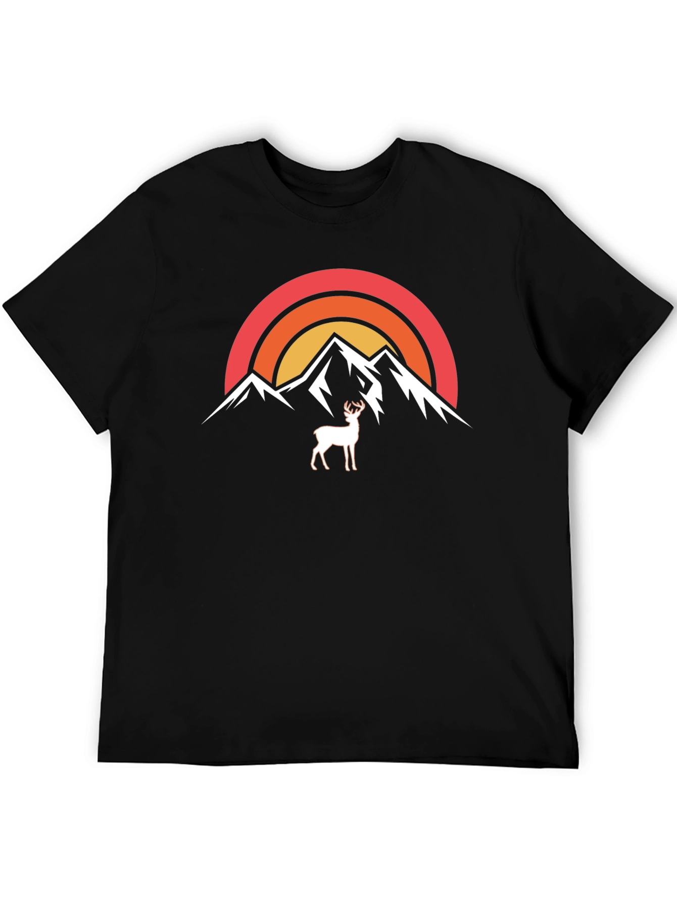 Camiseta Negra Montañas y Ciervo Retro