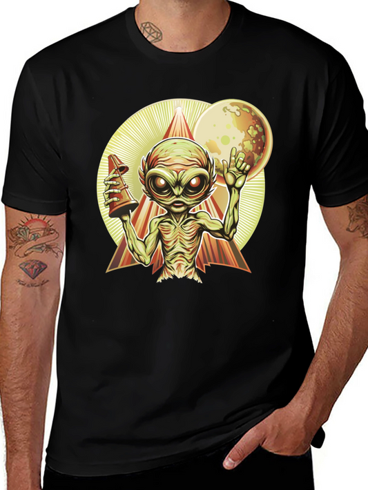 Camiseta Negra Alienígena con Cono y Luna
