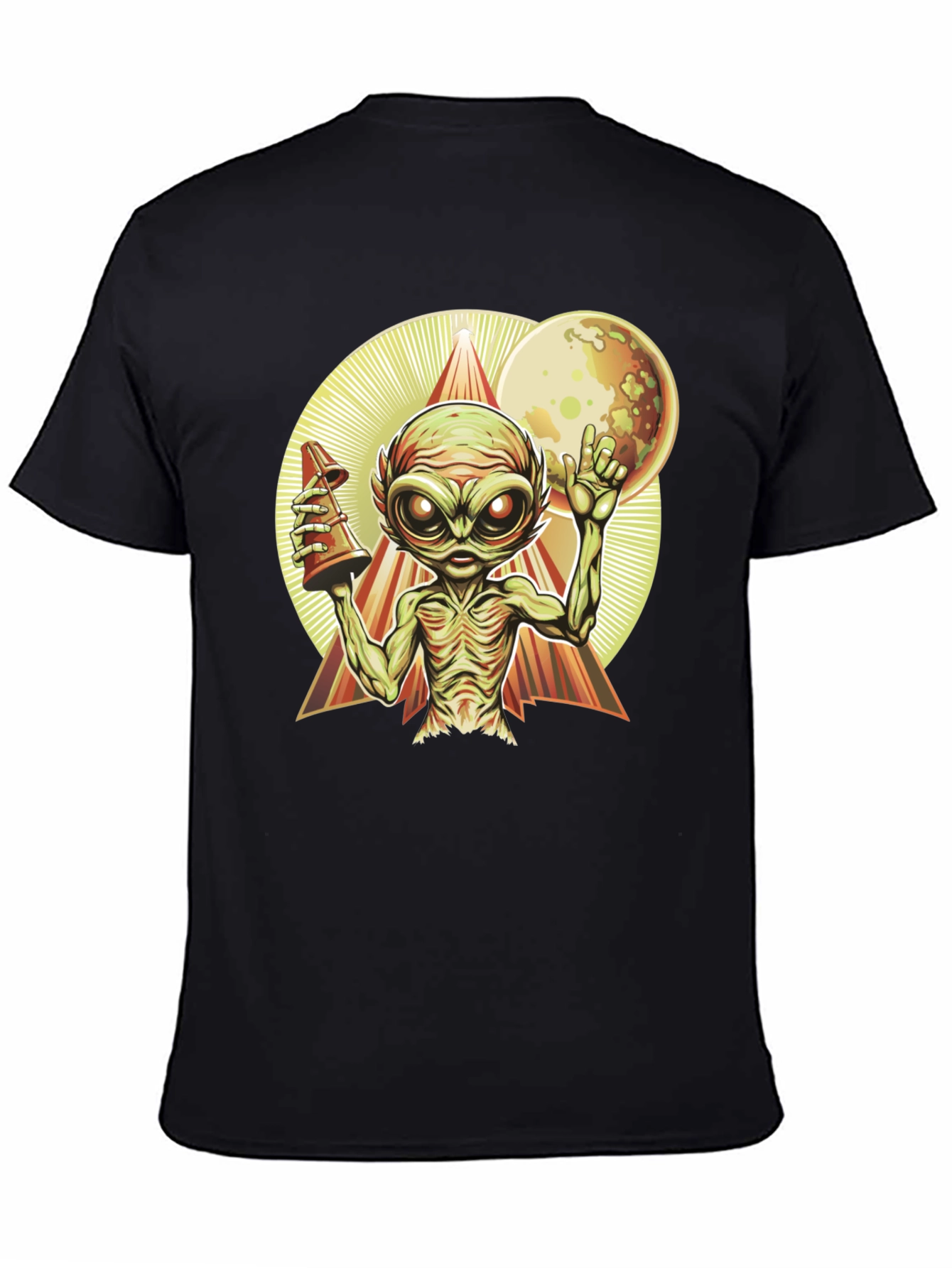 Camiseta Negra Alienígena con Cono y Luna