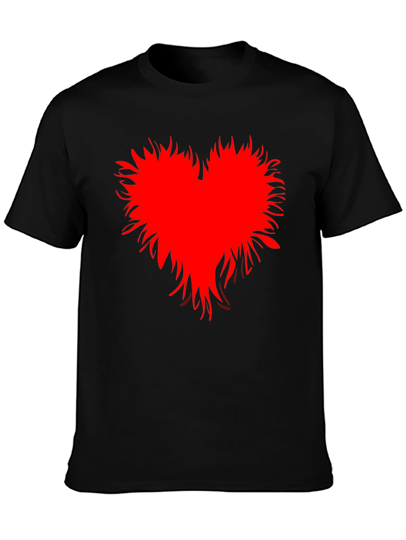 Camiseta Negra con Corazón Rojo Abstracto