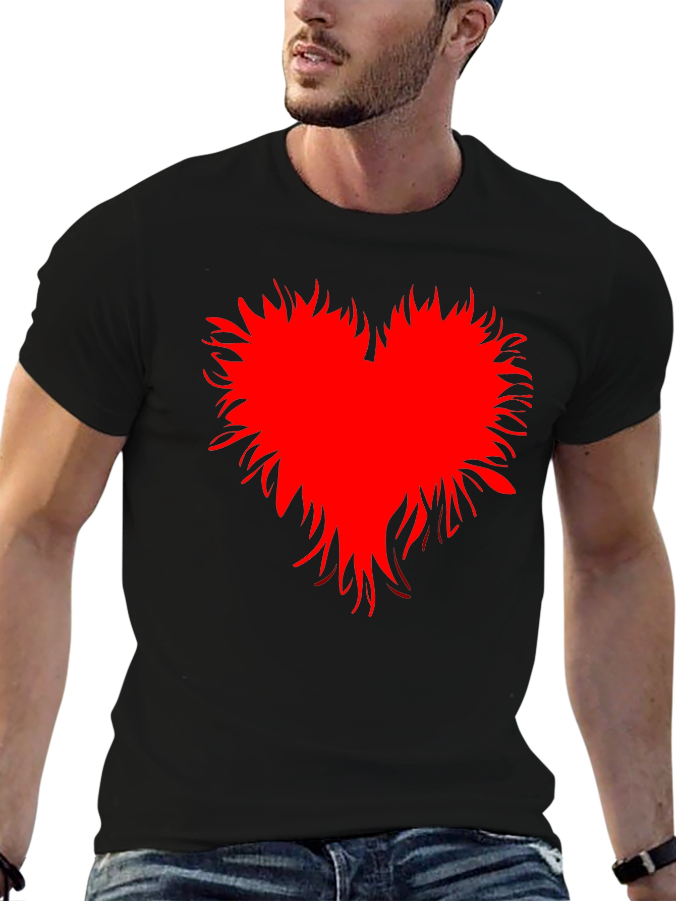 Camiseta Negra con Corazón Rojo Abstracto