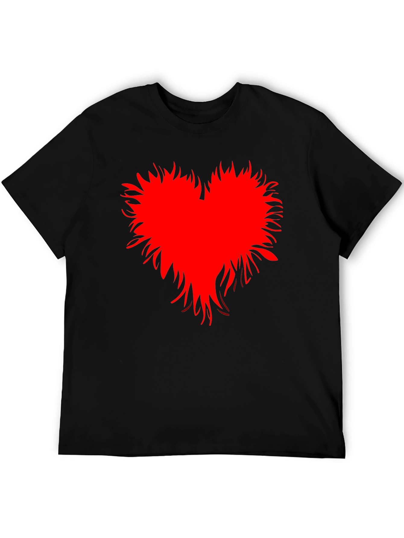 Camiseta Negra con Corazón Rojo Abstracto