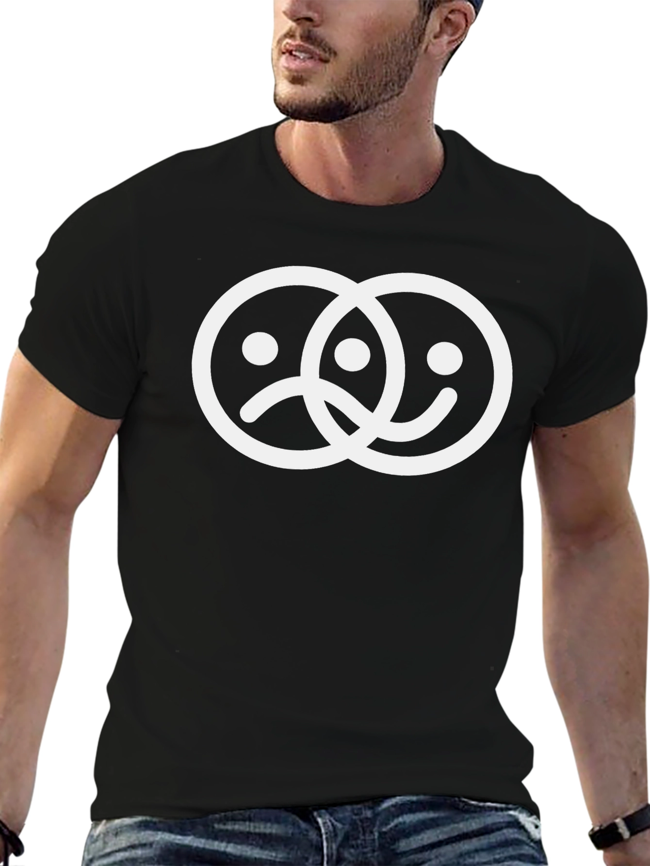 Camiseta Hombre Negro con Diseño Caras Feliz/Triste