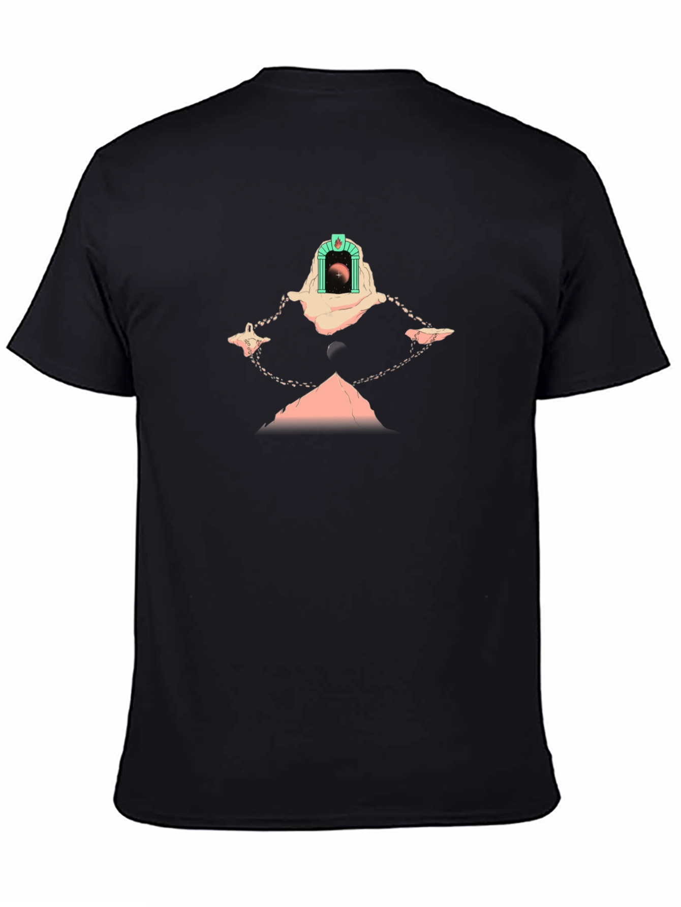 Camiseta Negra con Diseño Abstracto Místico