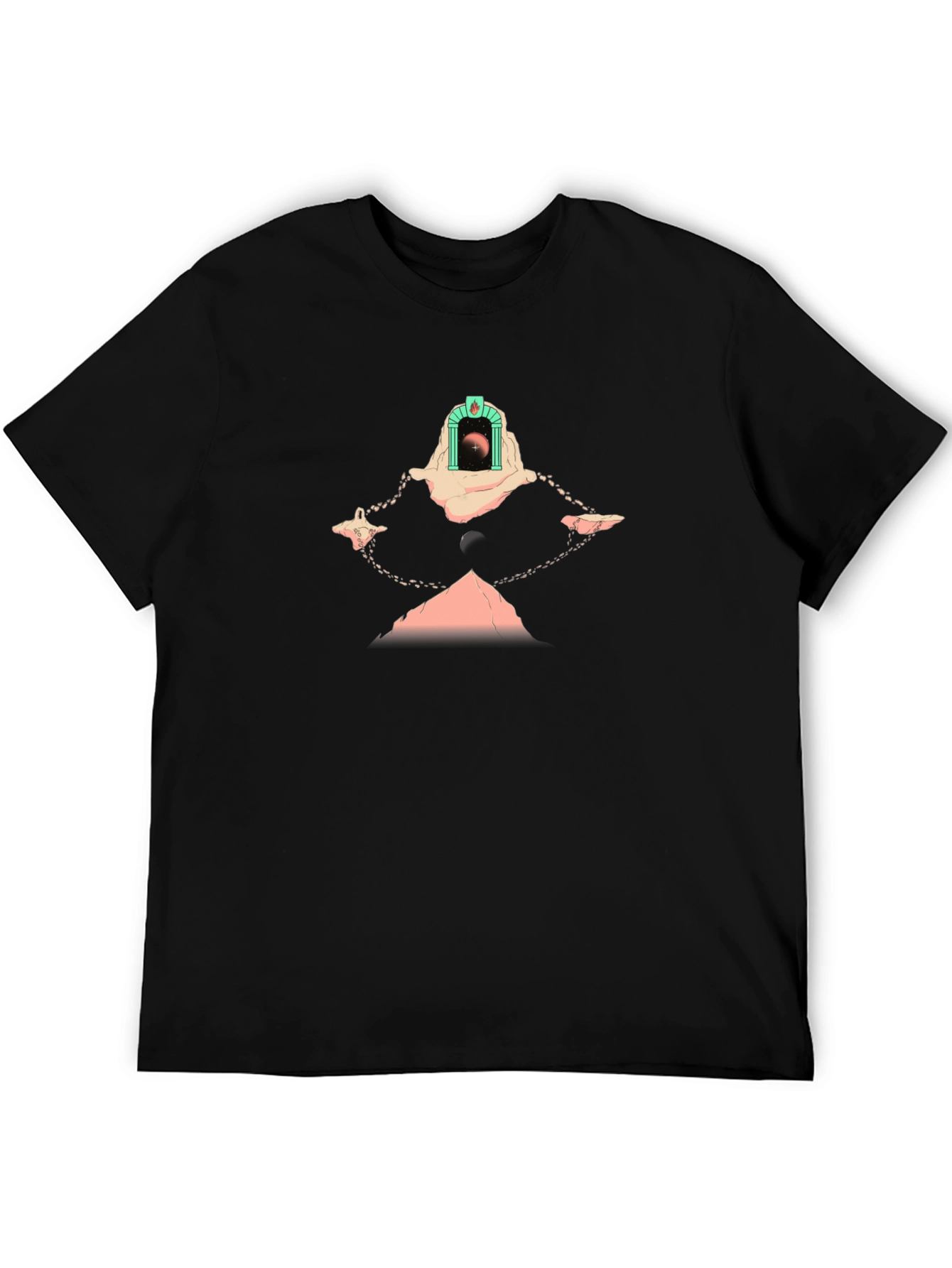 Camiseta Negra con Diseño Abstracto Místico