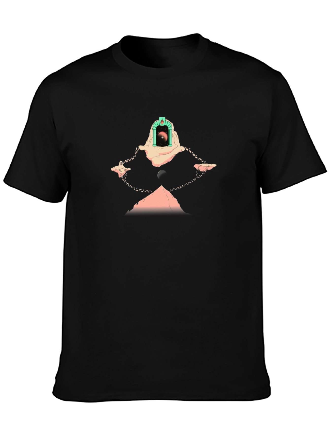 Camiseta Negra con Diseño Abstracto Místico