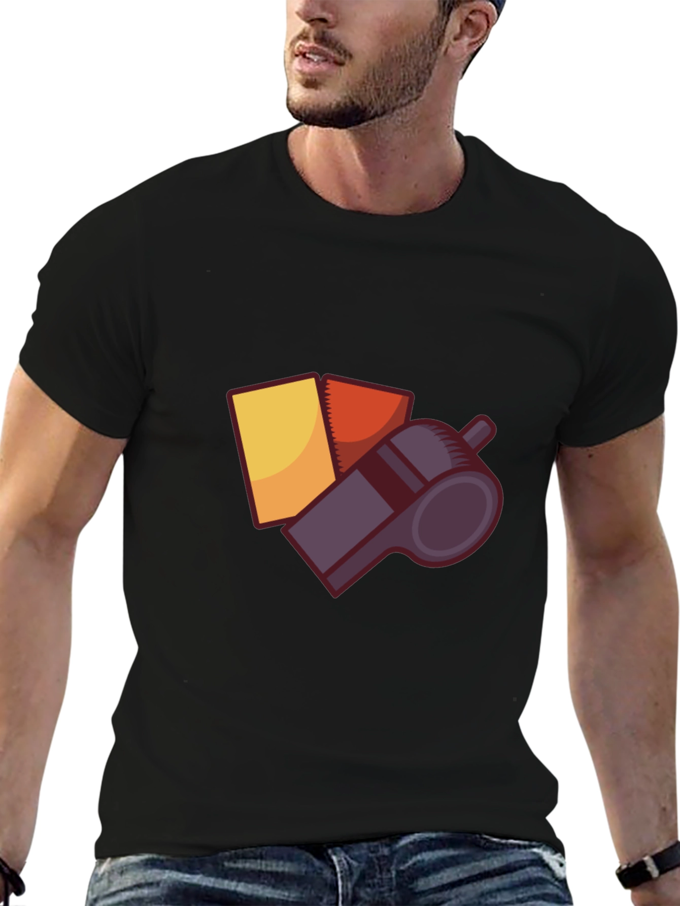 Camiseta Negra Árbitro Fútbol: Tarjetas y Silbato