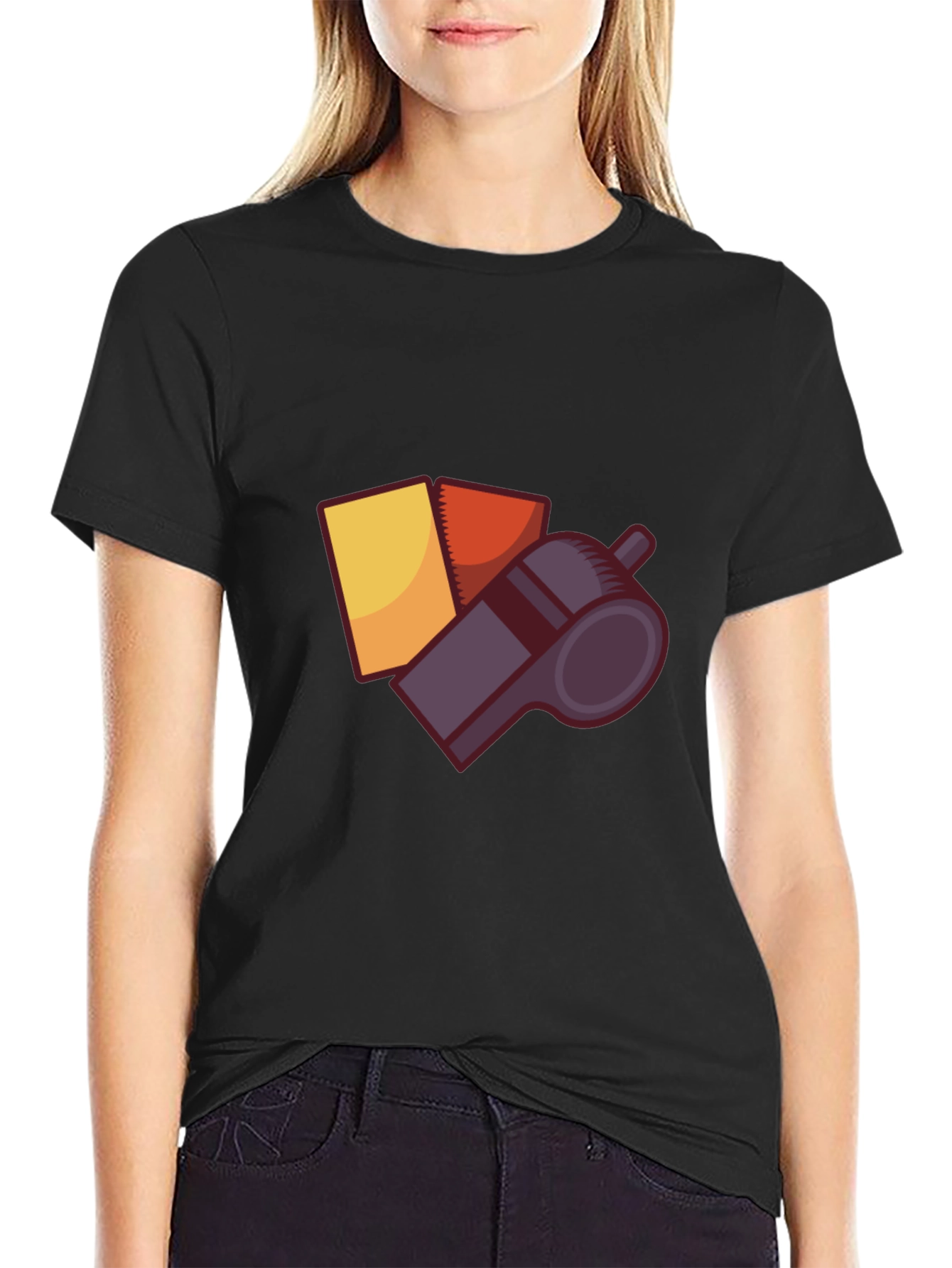 Camiseta Negra Árbitro Fútbol: Tarjetas y Silbato