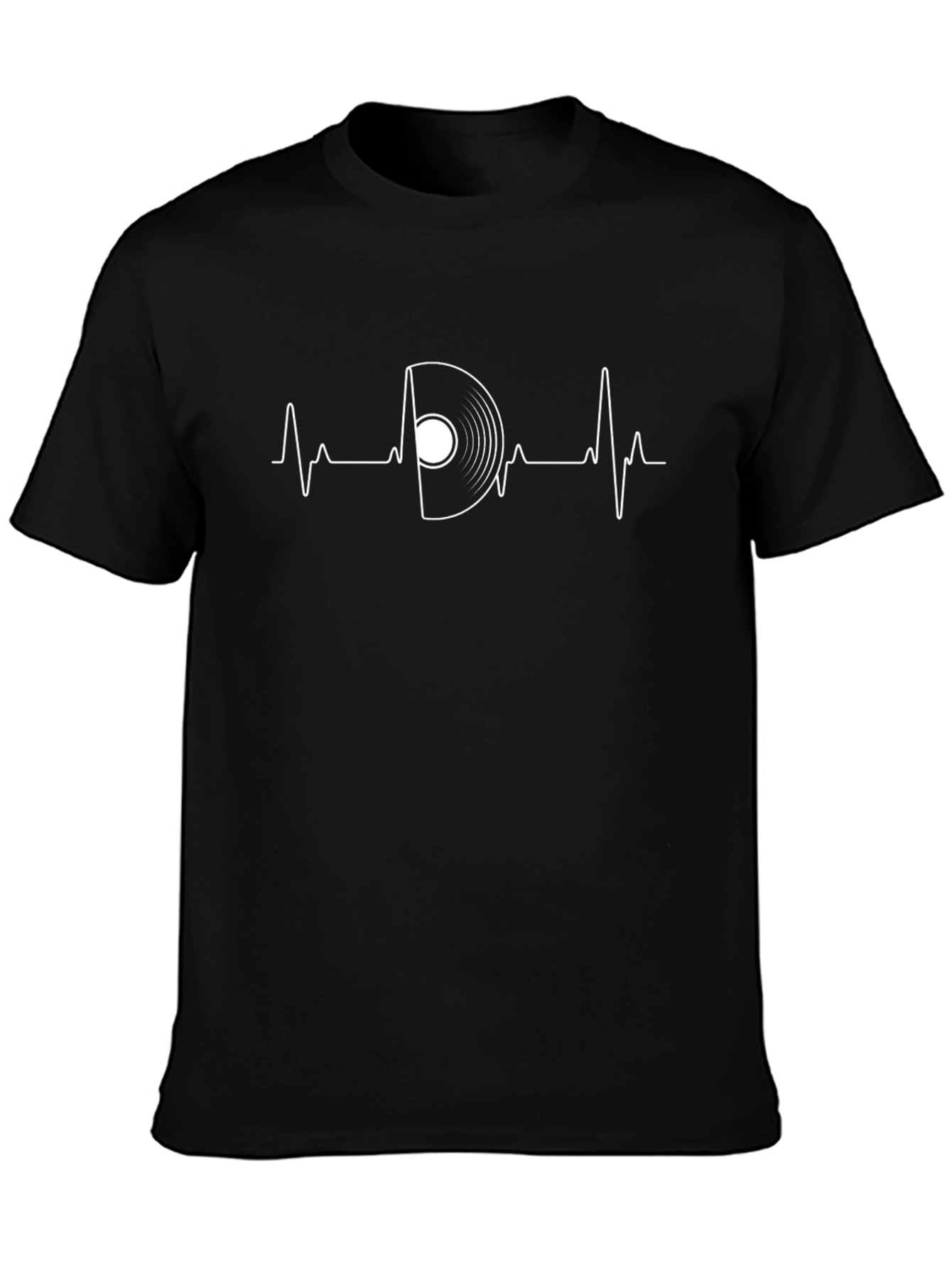 Camiseta Negra Ritmo Vinilo para Amantes de la Música