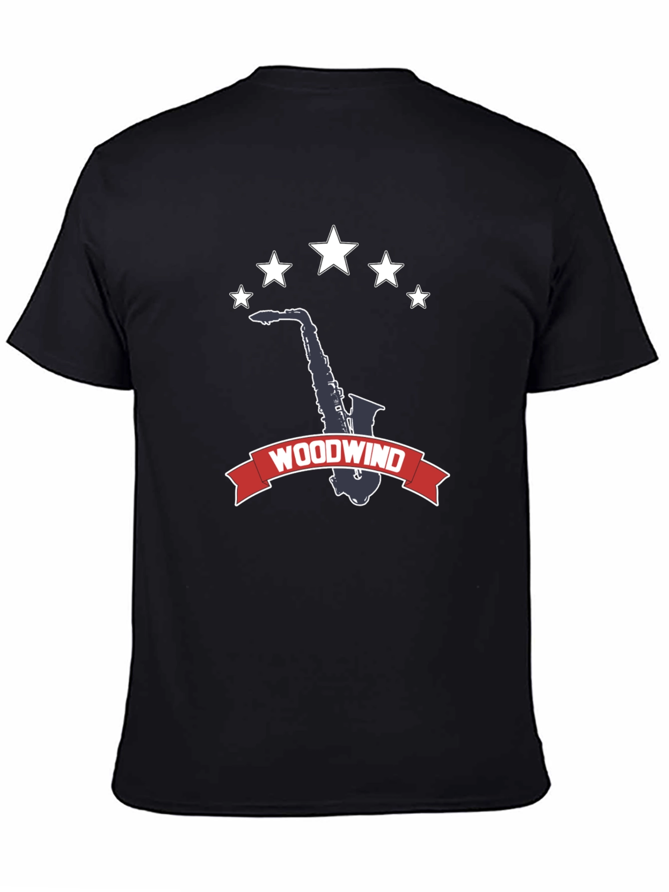 Camiseta Negra Woodwind Saxofón Estrellas