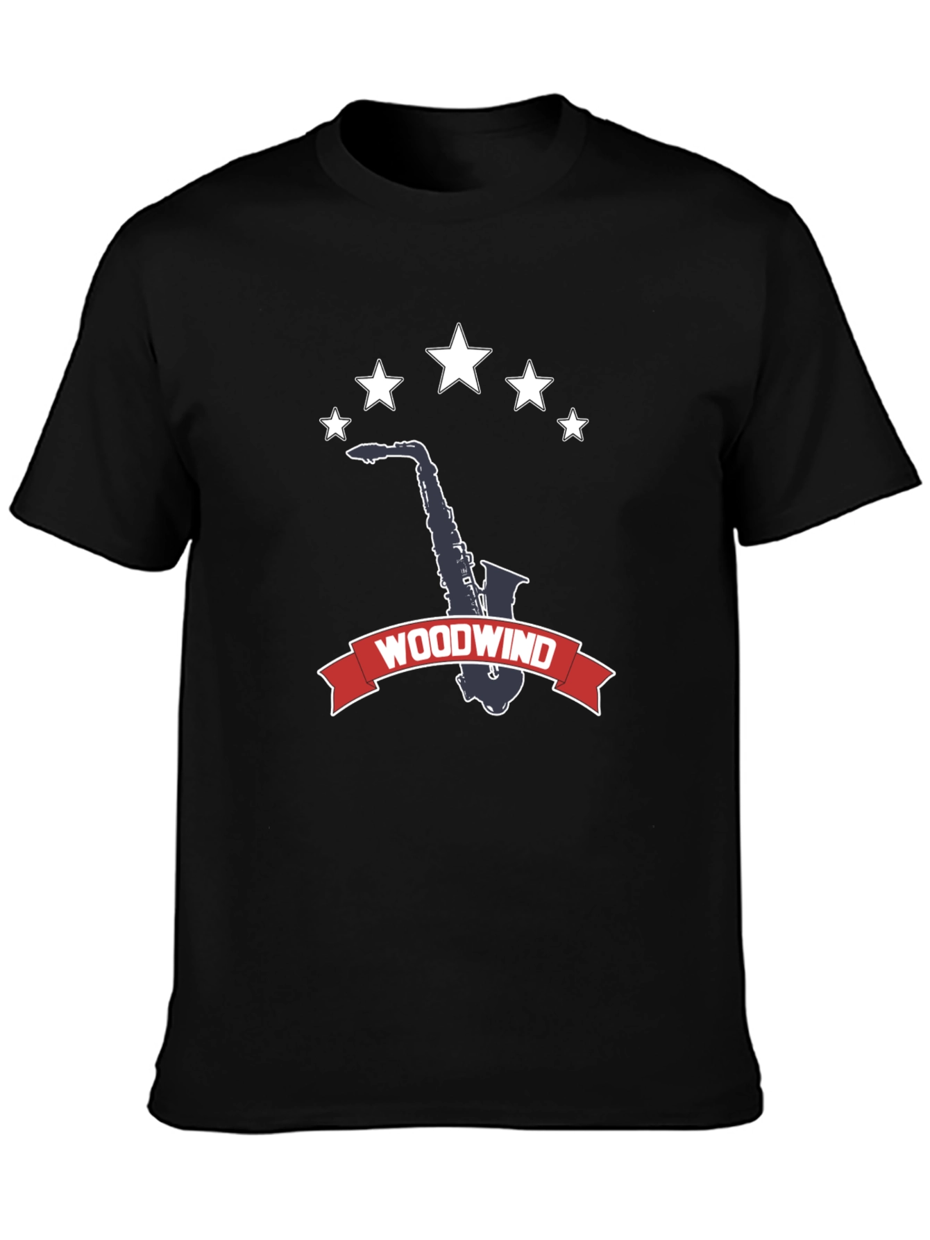 Camiseta Negra Woodwind Saxofón Estrellas
