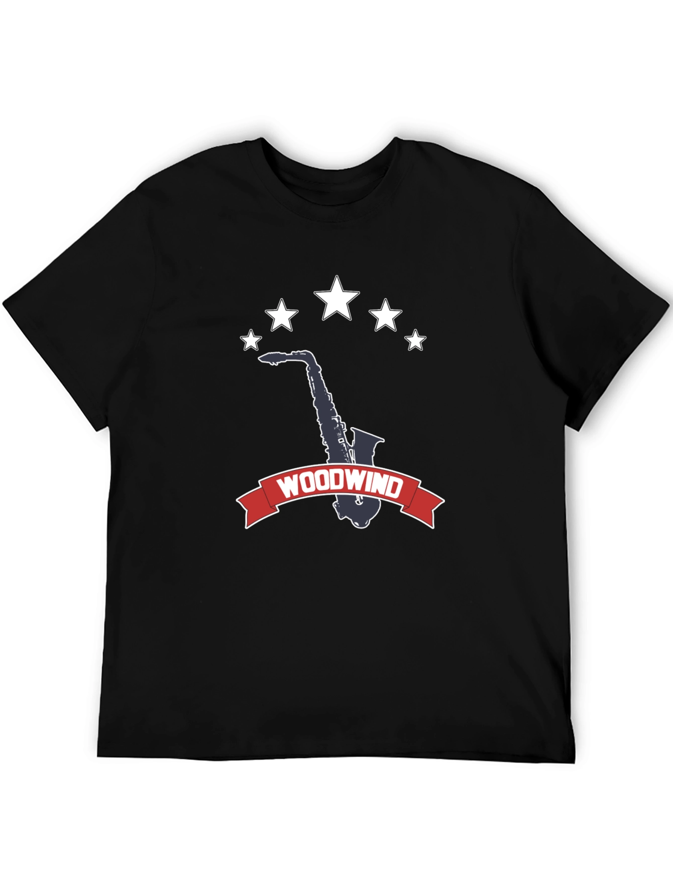 Camiseta Negra Woodwind Saxofón Estrellas