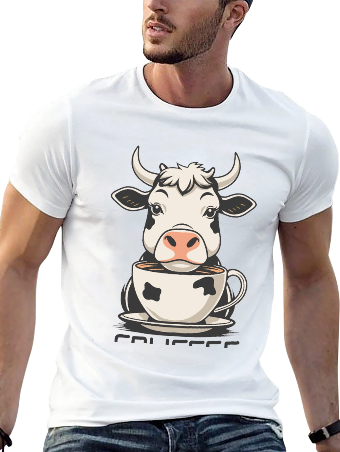 Camiseta Hombre Negra Diseño Vaca Café