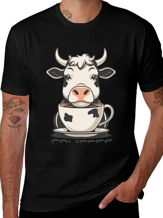 Camiseta Hombre Negra Diseño Vaca Café