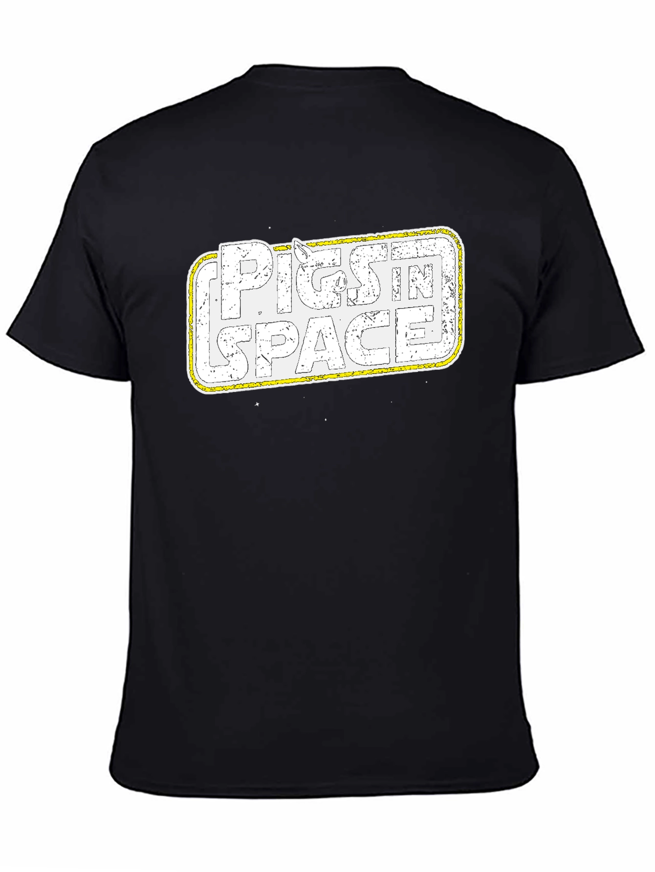 Camiseta Negra Cerdos en el Espacio Retro