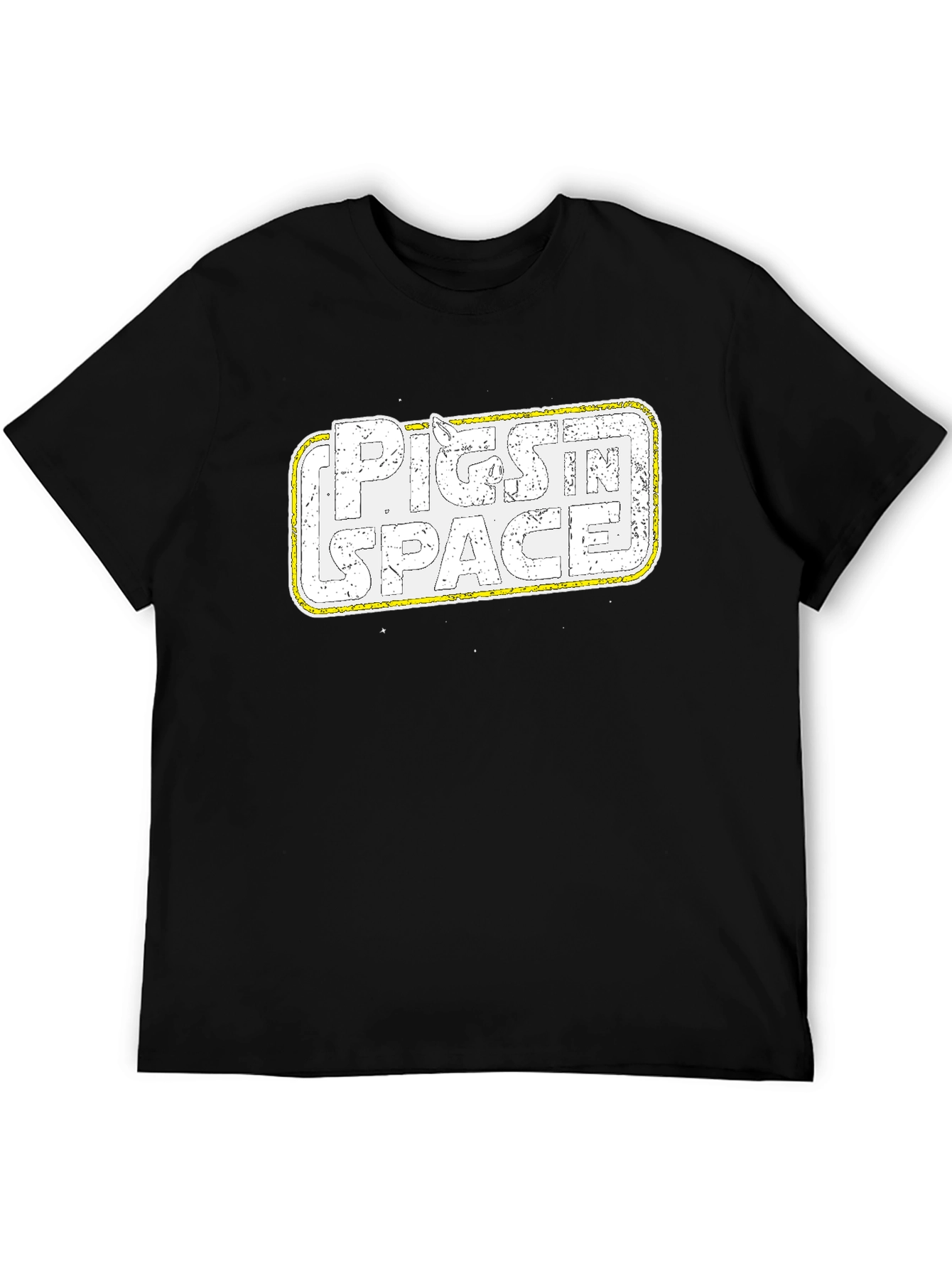 Camiseta Negra Cerdos en el Espacio Retro