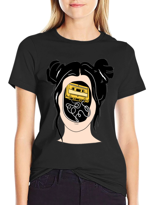 Camiseta Negra con Diseño Abstracto de Cassette