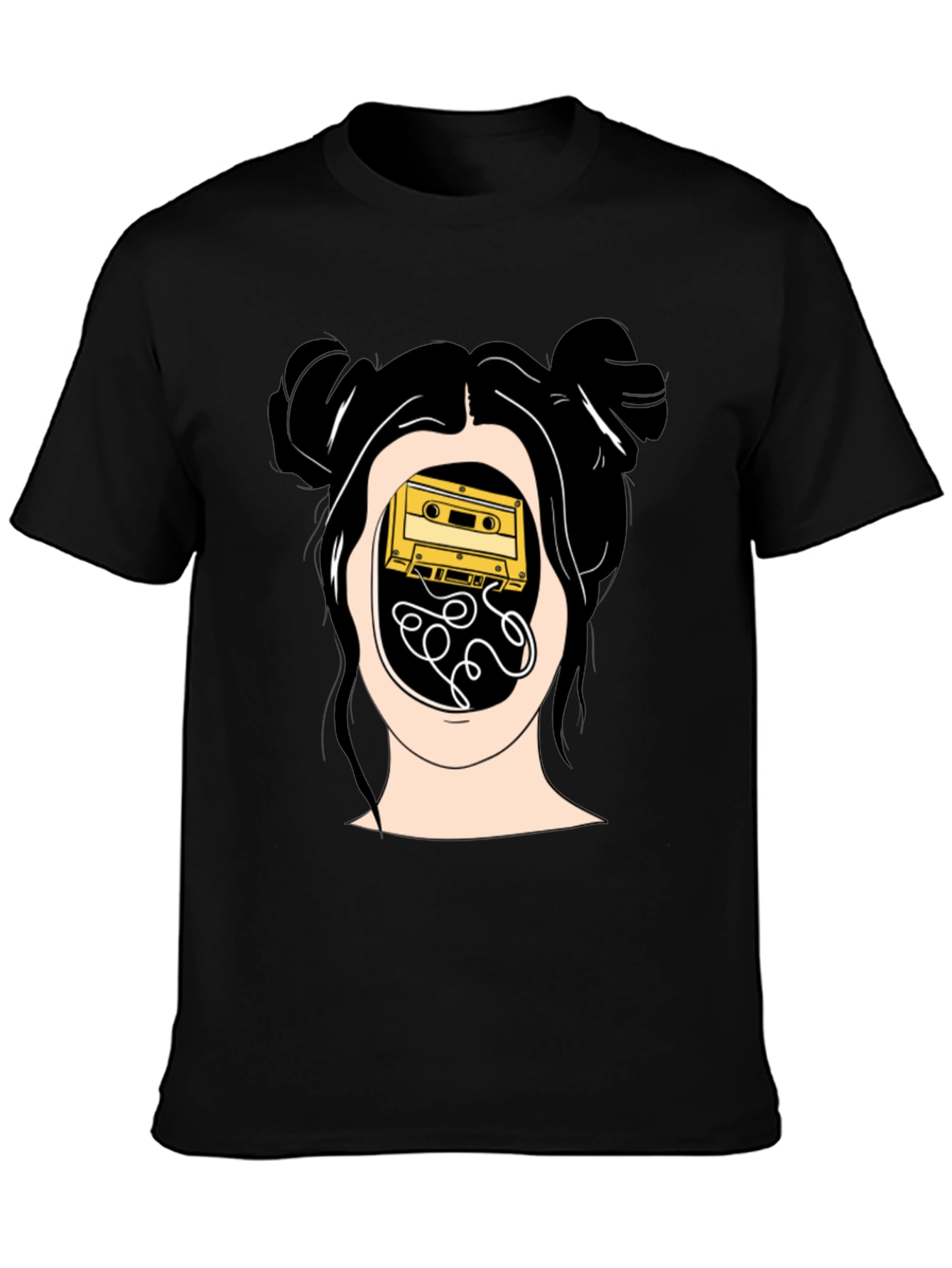 Camiseta Negra con Diseño Abstracto de Cassette