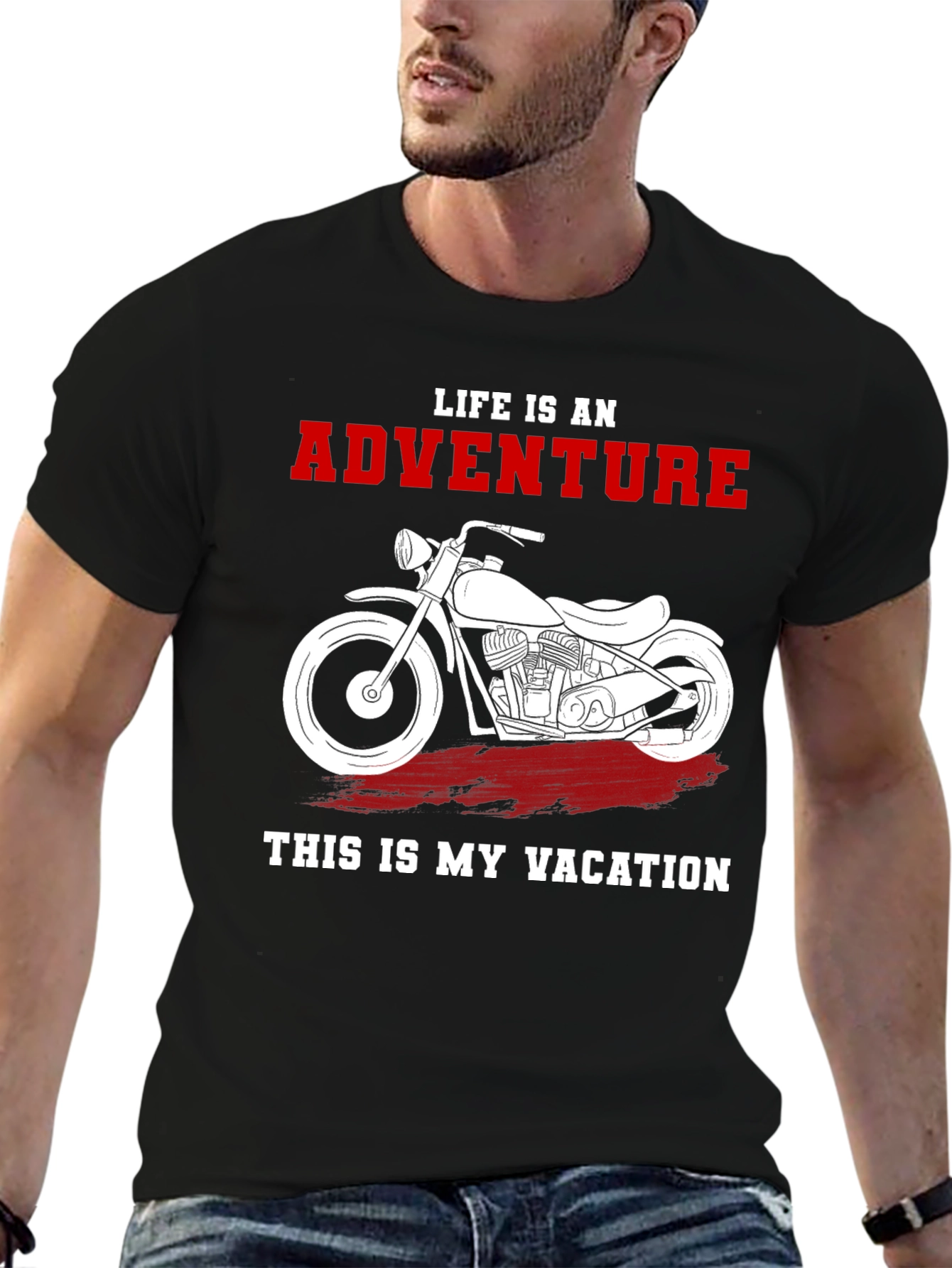 Camiseta Negra Aventura y Vacaciones Motocicleta
