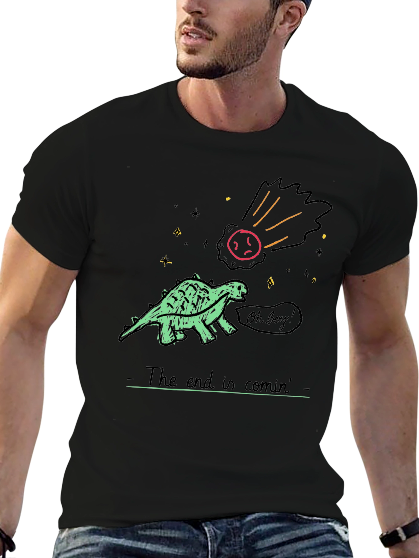 Camiseta Estampada: Dinosaurio y el Fin del Mundo