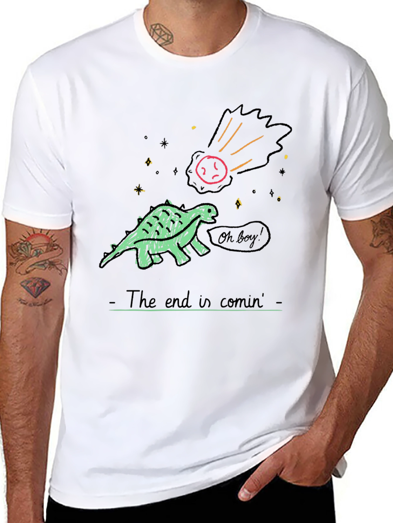 Camiseta Estampada: Dinosaurio y el Fin del Mundo