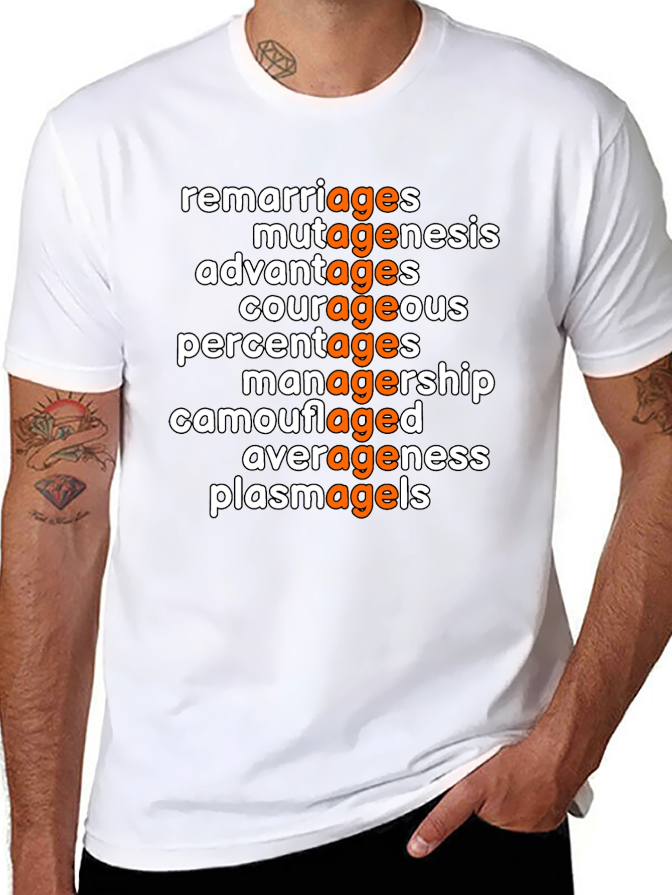 Camiseta Divertida de Humor Ages Naranja y Blanco