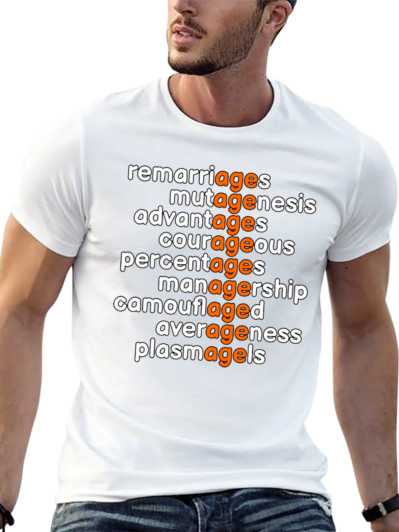 Camiseta Divertida de Humor Ages Naranja y Blanco