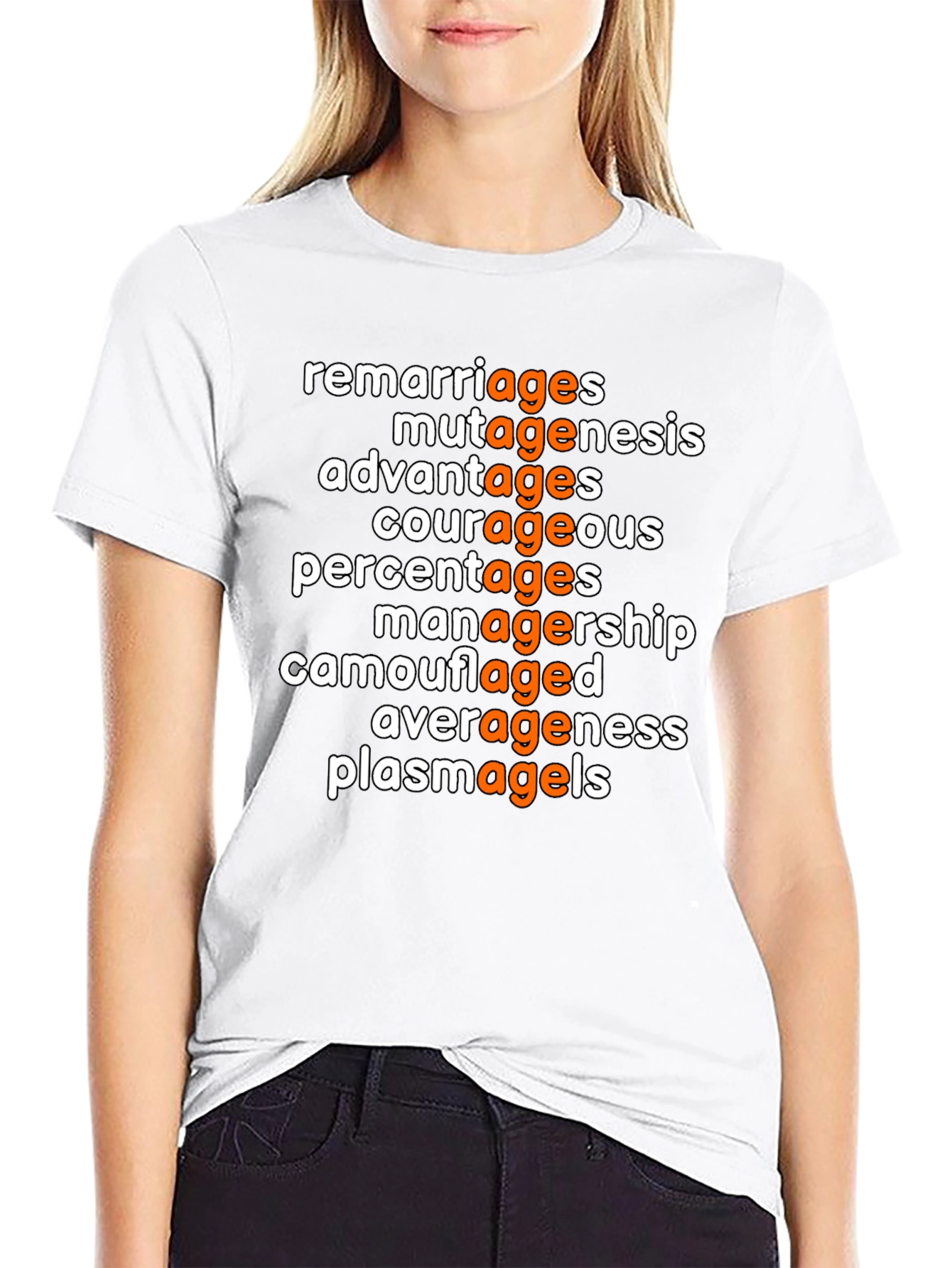 Camiseta Divertida de Humor Ages Naranja y Blanco