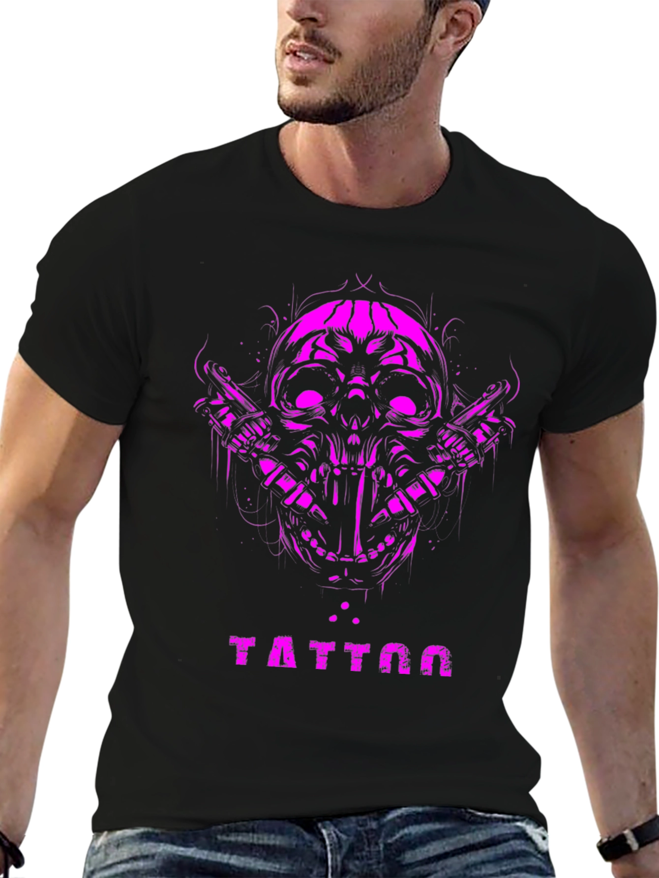 Camiseta Negra Calavera Tattoo Diseño Único
