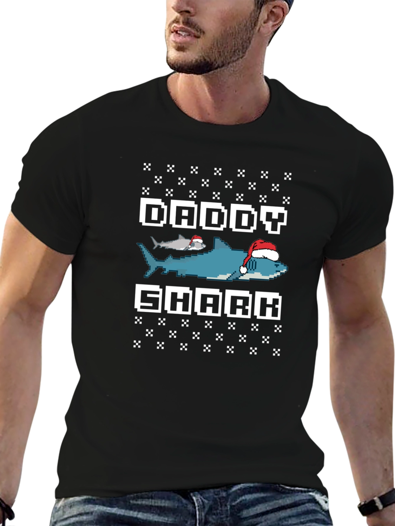 Camiseta Hombre Daddy Shark Navideña