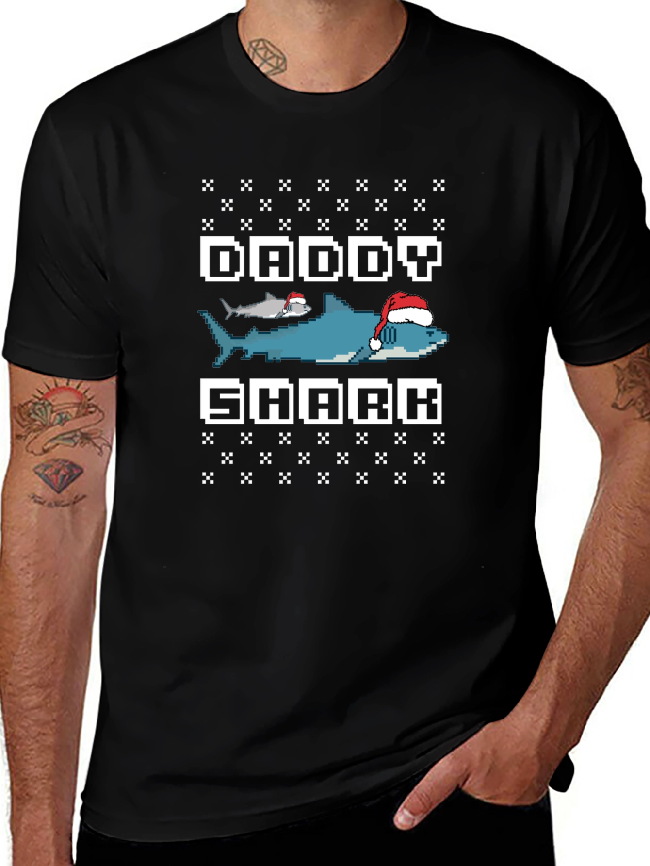 Camiseta Hombre Daddy Shark Navideña