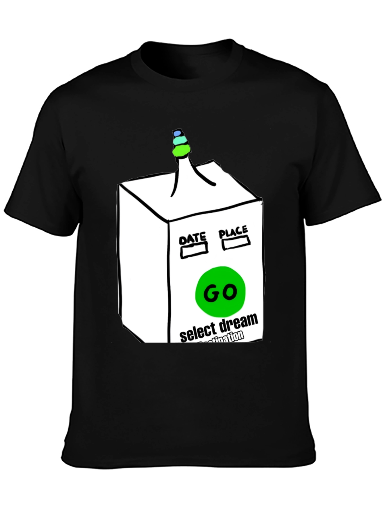 Camiseta Negra Gráfica Go: Destino Soñado