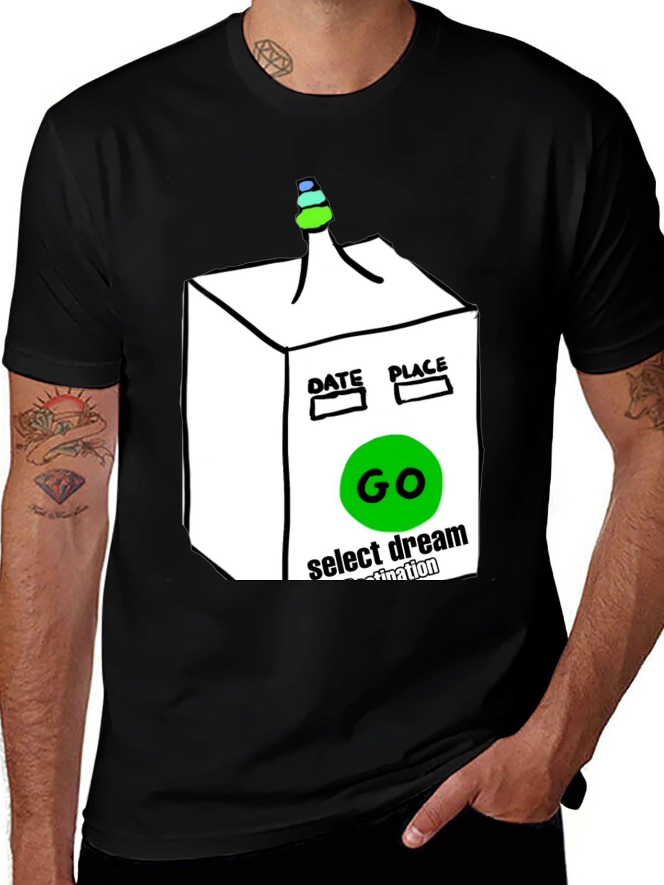 Camiseta Negra Gráfica Go: Destino Soñado