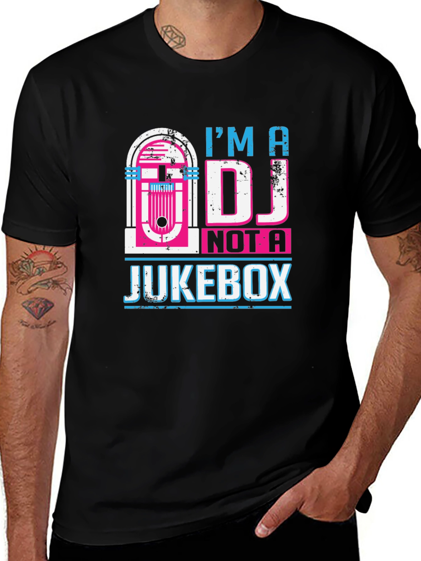 Camiseta Negra: Soy DJ No Jukebox - Diseño Retro