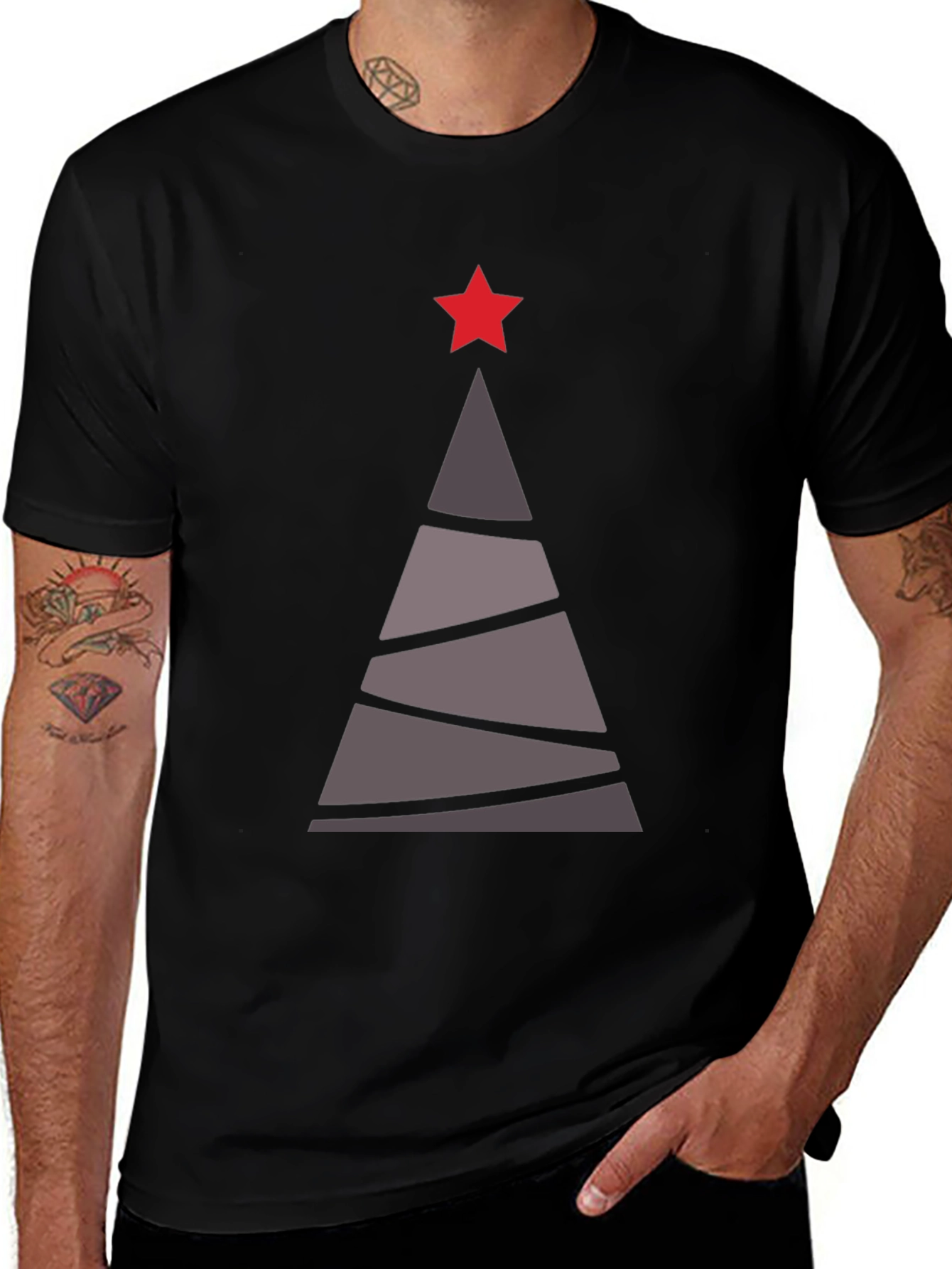 Camiseta Hombre Árbol Navideño Estrella Roja