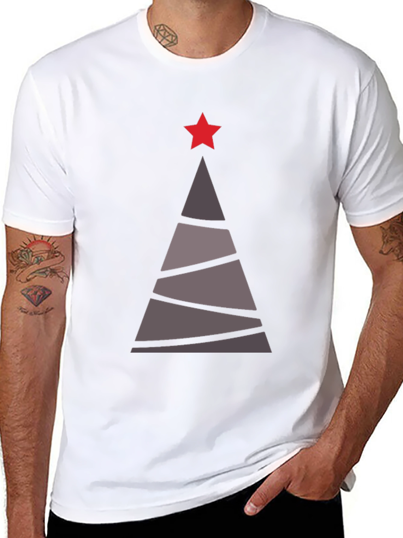 Camiseta Hombre Árbol Navideño Estrella Roja