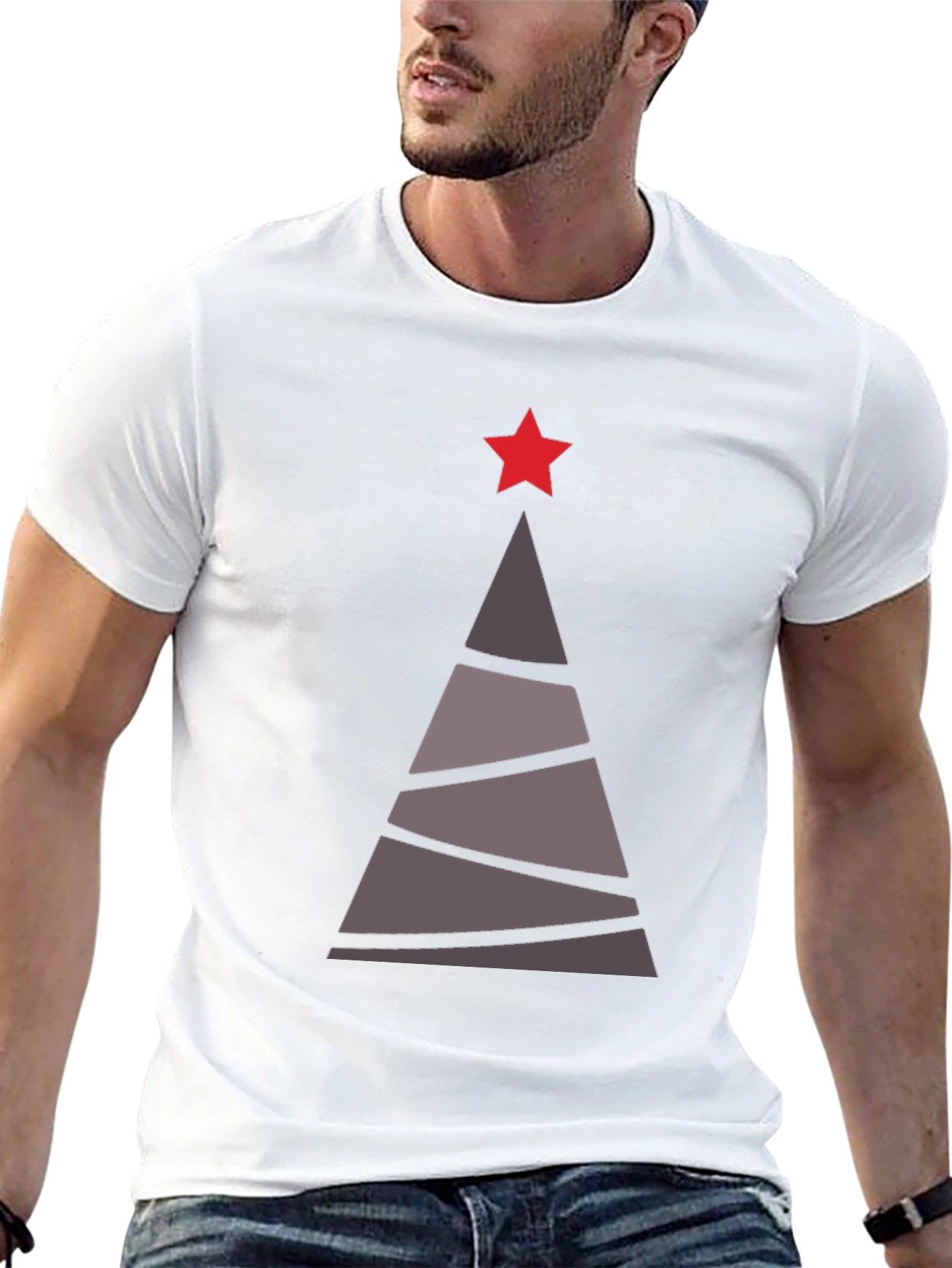 Camiseta Hombre Árbol Navideño Estrella Roja