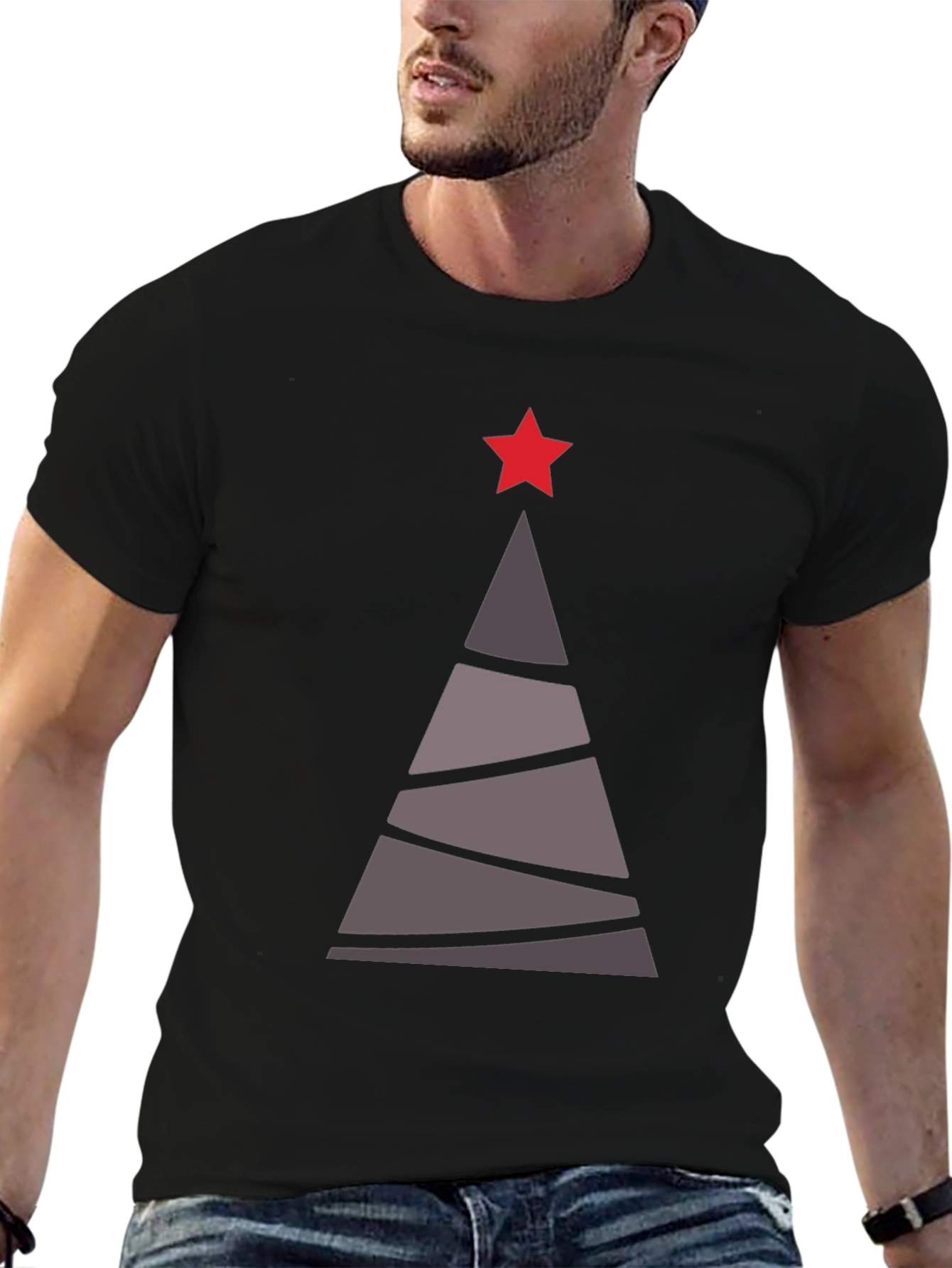 Camiseta Hombre Árbol Navideño Estrella Roja