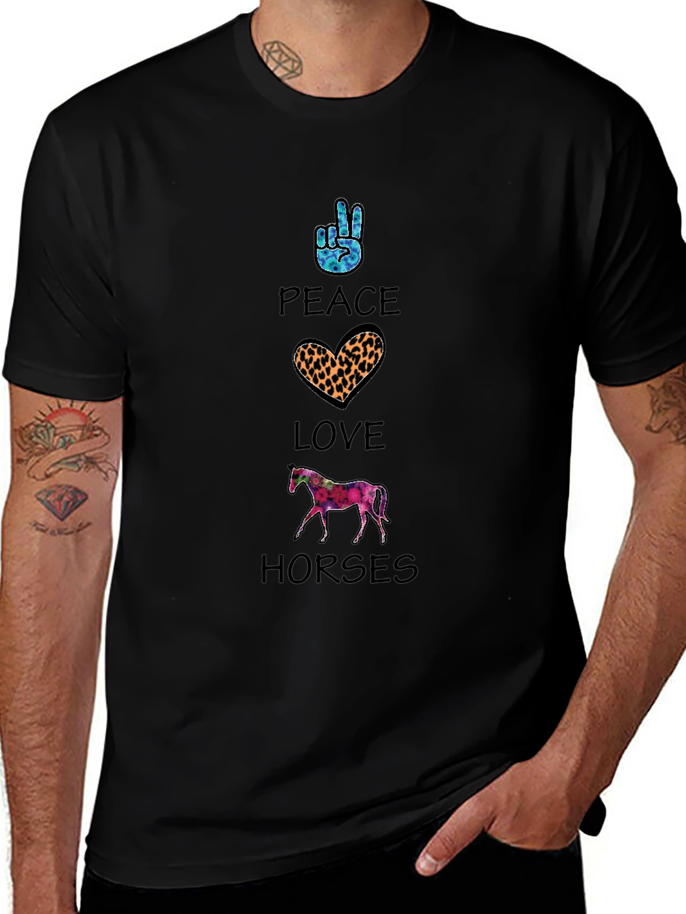 Camiseta Hombre Paz Amor Caballos Estampada